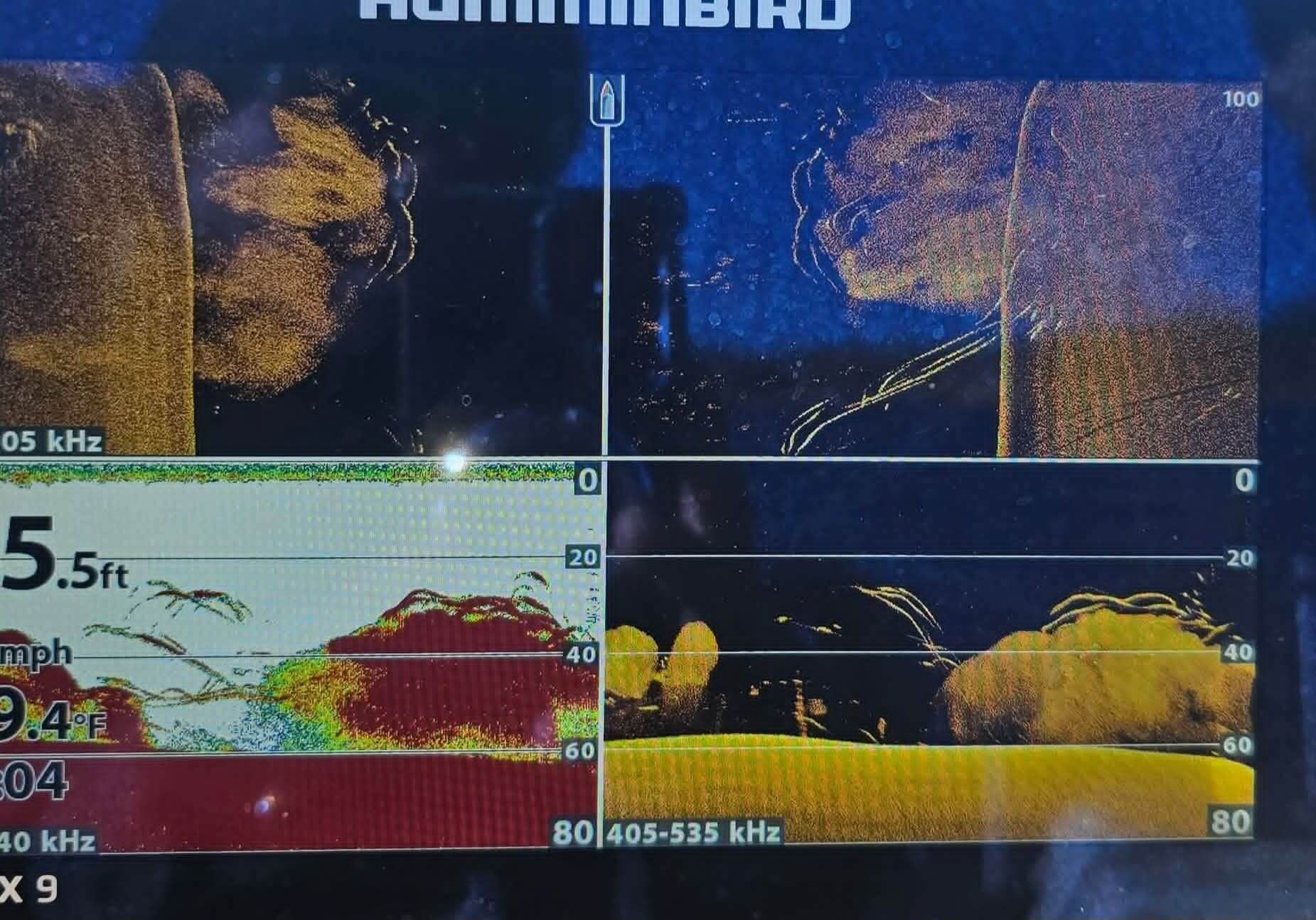 picture of a fishfinder graph showing various underwater activity
