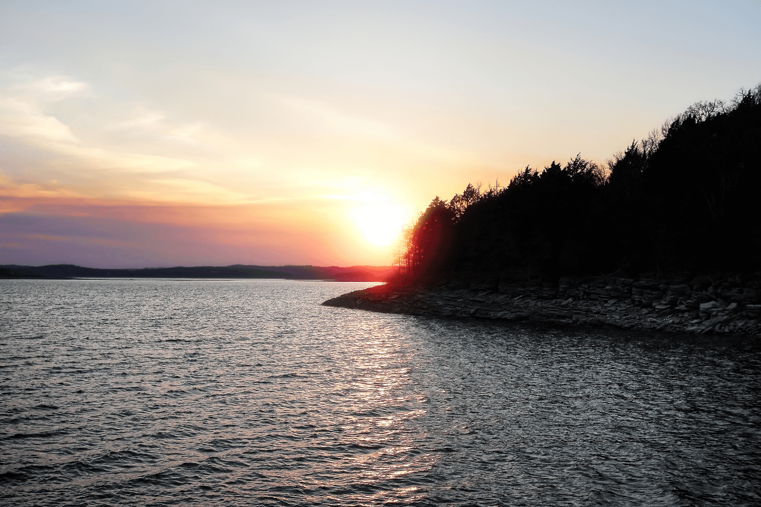sundown at Beaver Lake in Arkansas